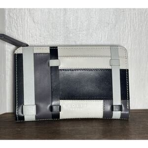 Radley London Black & White Color Block Plaid Leather Small Bifold Wallet EUC